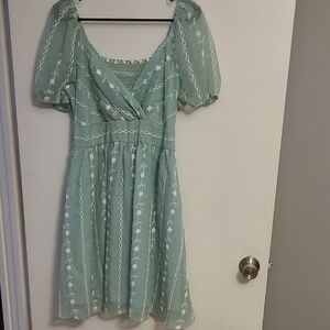 SHEIN Mint Green Embroidered Midi Dress